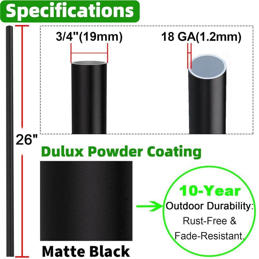 Afoxsos 26 x 3/4 Black Aluminum Hollow Round Deck Balusters Metal Spindles with Drill Bit for Railing Porch Staircase 12 Pack (3)