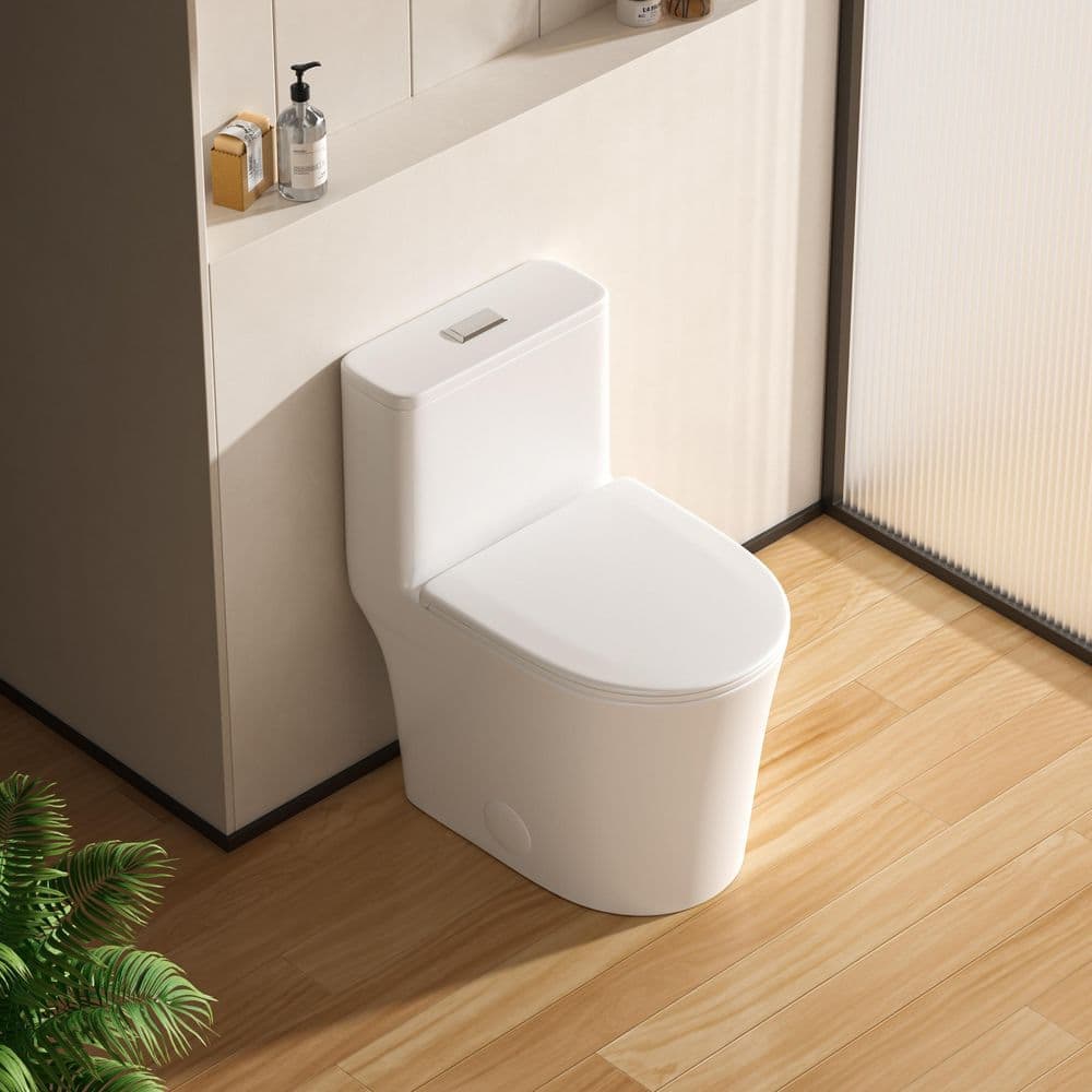 CANEST 1-Piece 1.0/1.6 GPF Dual Flush Toilet with Powerful 1000G MaP, Round Toilet in white, Soft Close Seat, 12" Rough In