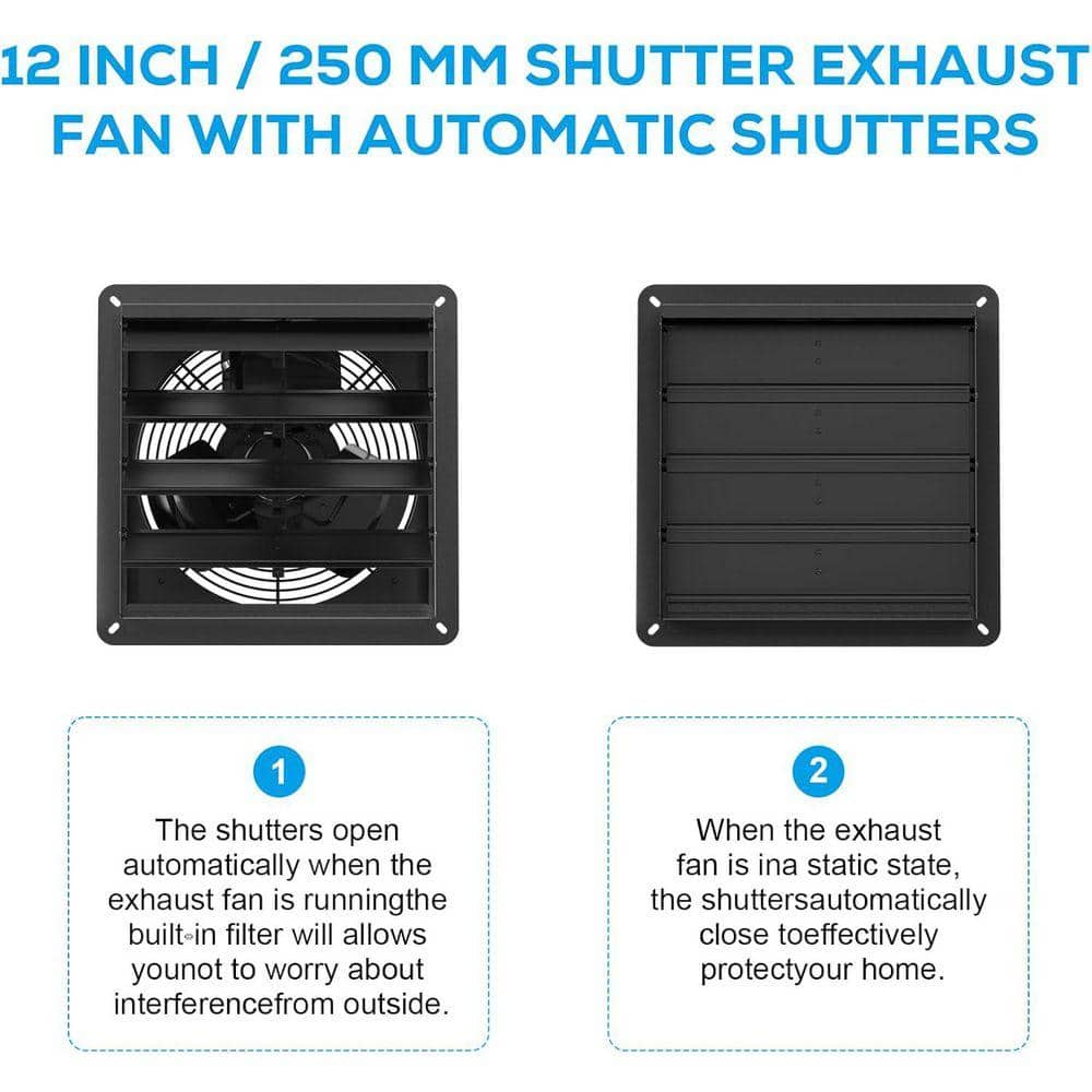 KIWDZFU 1226 CFM Black Electric Wall Mount Attic Fan with Speed Controller (2)