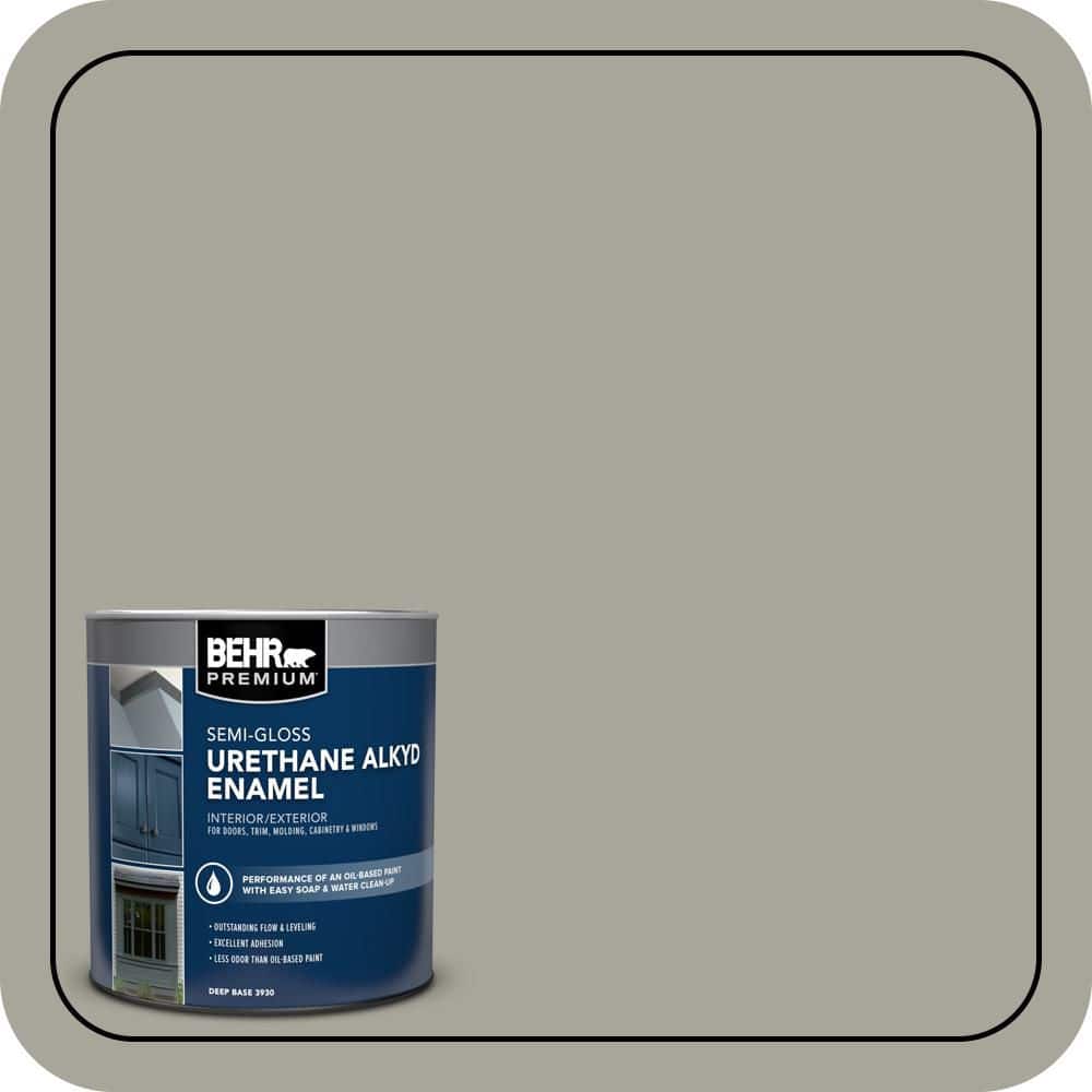 BEHR PREMIUM 1 qt. #N370-4A Historical Gray Semi-Gloss Enamel Urethane Alkyd Interior/Exterior Paint (1)