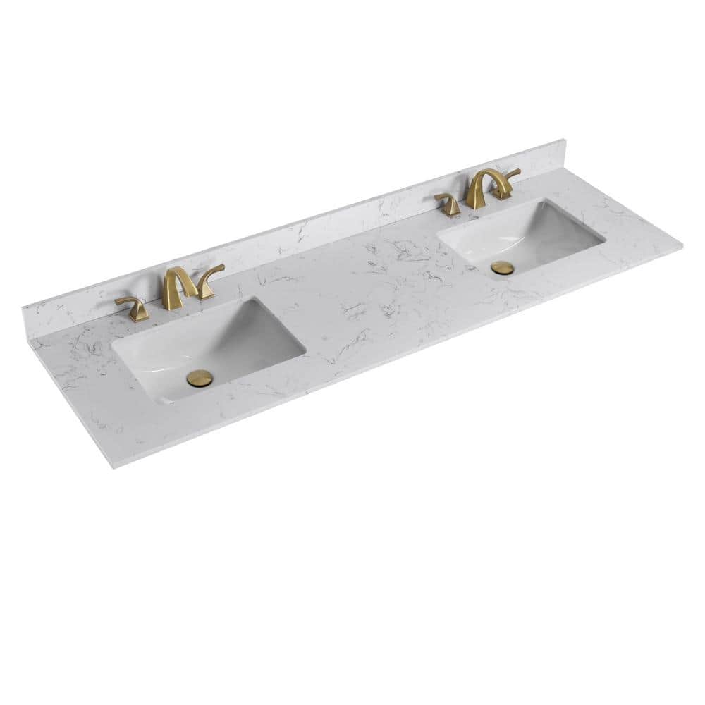 PROOX 72 in. W x 22 in. D Engineered Stone Composite White Rectangular Double Sink Bathroom Vanity Top in White (1)