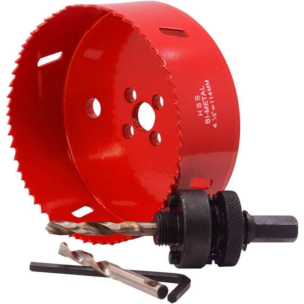 Unbranded 4.5 in. Heavy Duty Arbor Hole Saw with 38mm Depth Bi-Metal Blade for Drilling Wood Plastic Thin Metal 114mm (2)