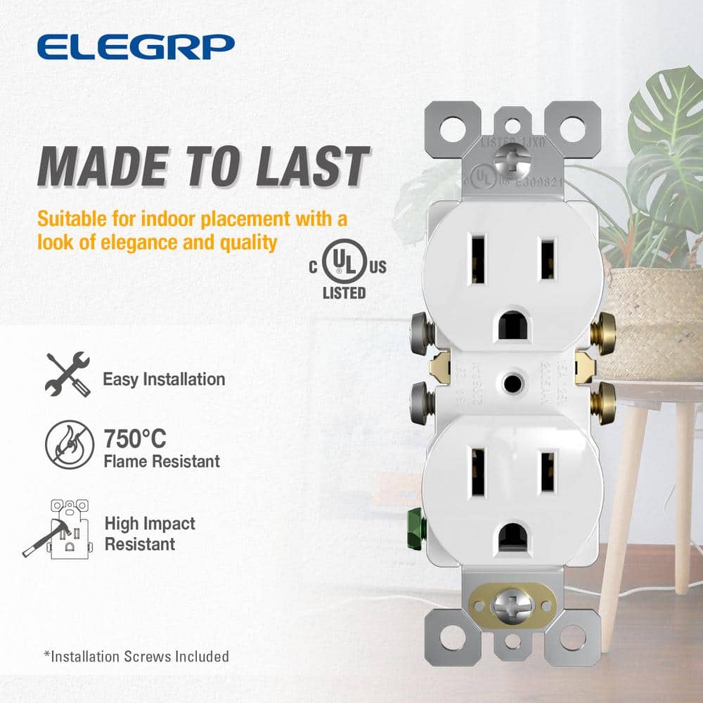 ELEGRP Amp 125-Volt Residential Grade Self Grounding Tamper Resistant Duplex Outlet without Wall Plate, Matt (10-Pack) (4)
