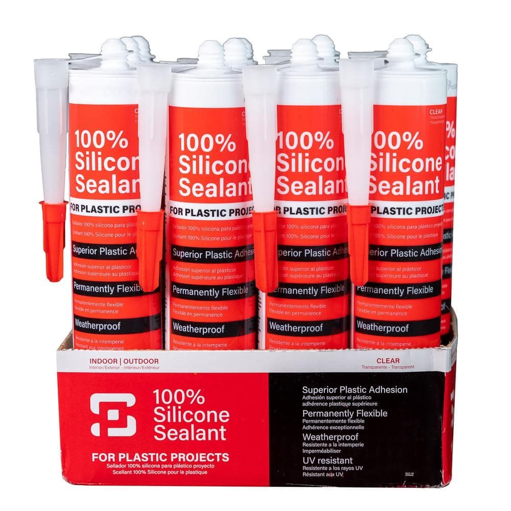 POLYMERSHAPES 100% Silicone 10 oz. Clear Caulk and Sealant for Plastic Sheets (12 pack)