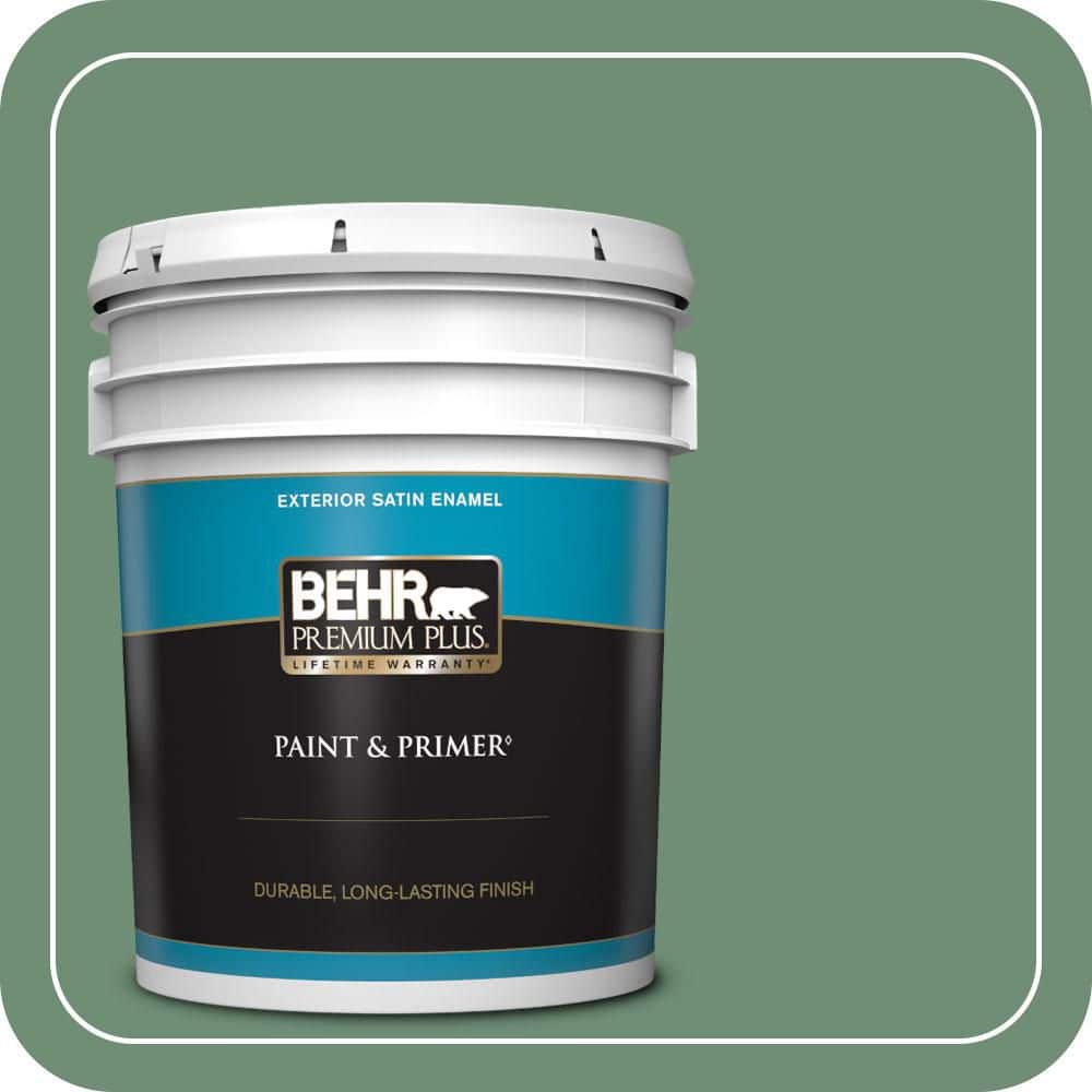 BEHR PREMIUM PLUS 5 gal. #QE-46 Ivy Wreath Satin Enamel Exterior Paint & Primer