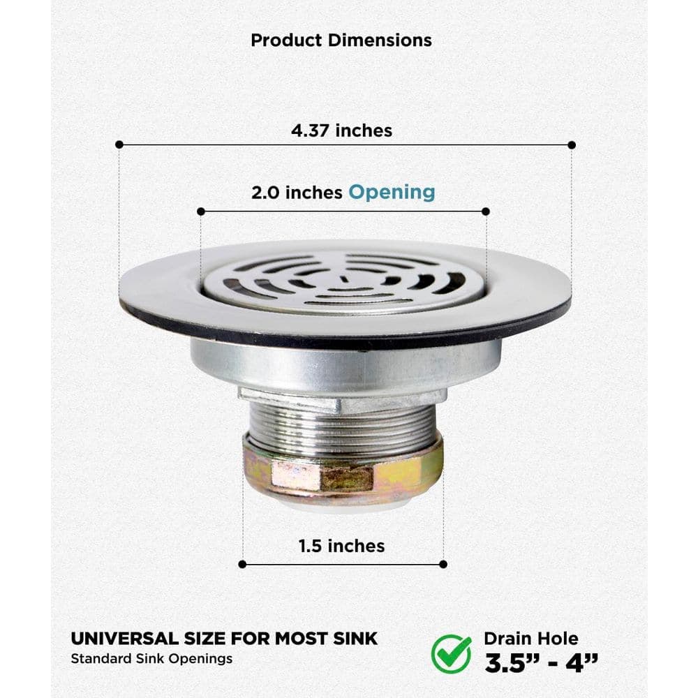 PLUMBFLEX 3-1/2 in. - 4 in. Flat Stainless Steel RV Mobile Shower Strainer - Drain Assembly for Kitchen or Laundry Sinks (3)