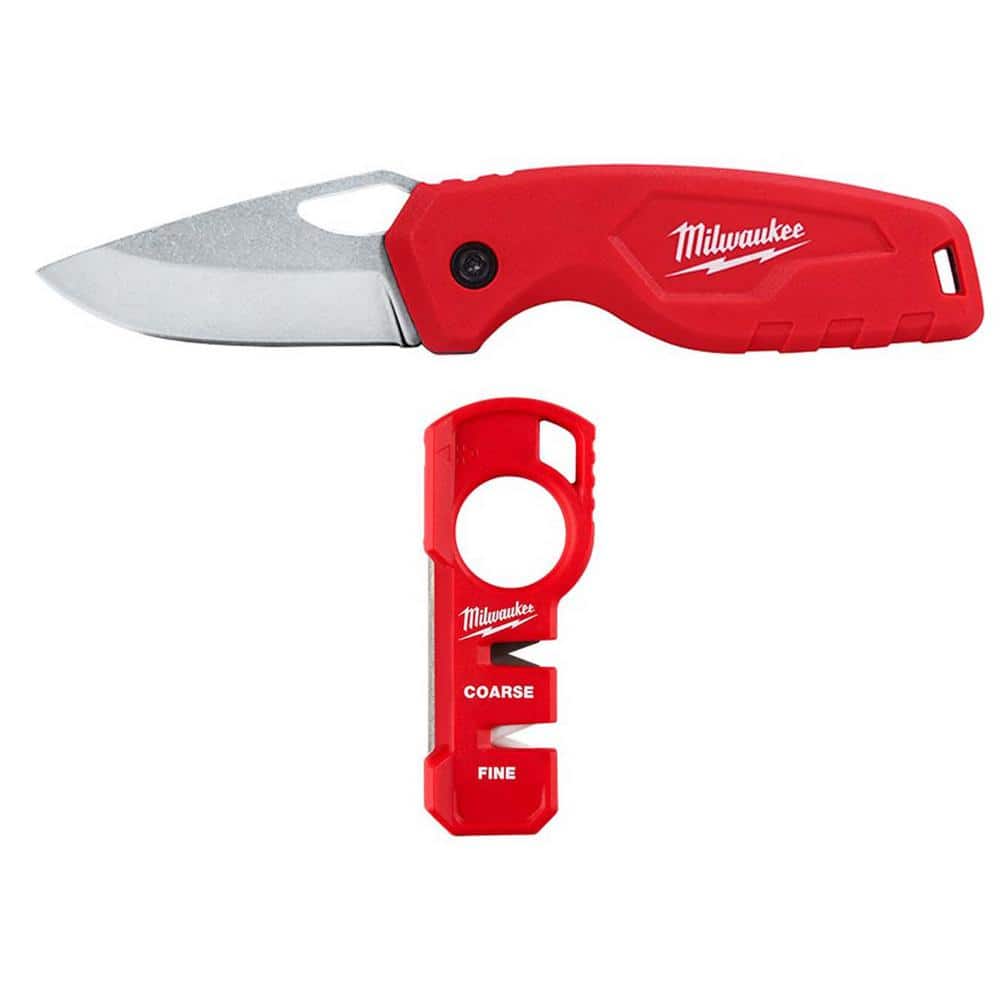 Milwaukee Compact Folding Knife with 2.5 in. Blade with Compact Jobsite Knife Sharpener (2-Piece)