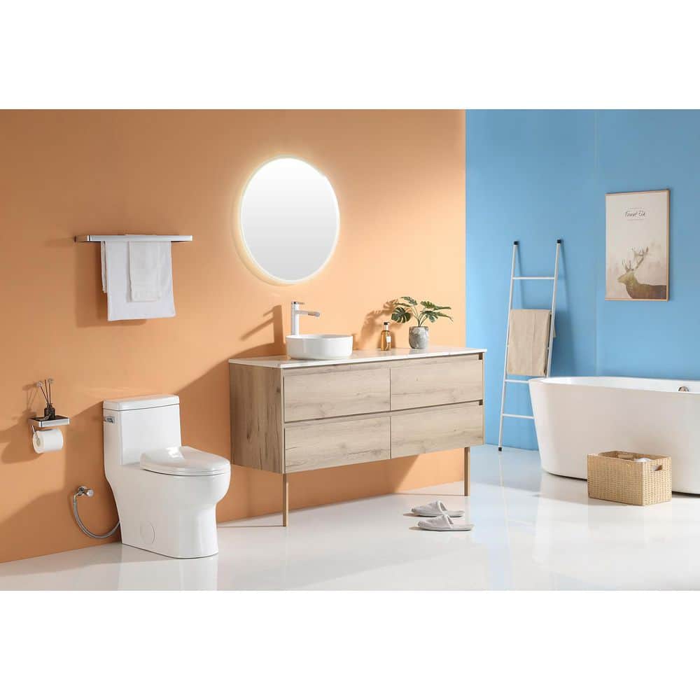HOROW 1-Piece 1.28 GPF Compact Single Flush Elongated Toilet in. White, Comfort Seat Included (2)