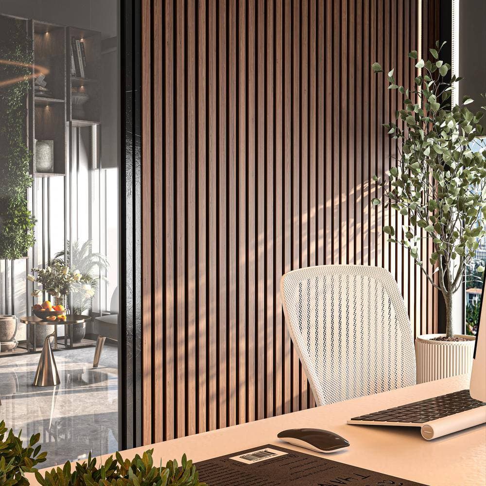 Ejoy 94 in. x 23.6 in x 0.8 in. Acoustic Vinyl Wall Cladding Siding Board in Dark Chestnut Color (Set of 30-Piece) (3)