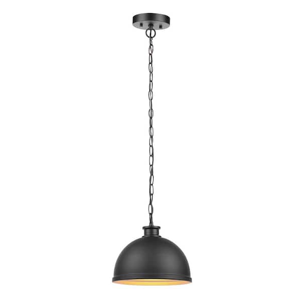 Hampton Bay Talullah 1-Light Matte Black Pendant Lighting with Gold Interior