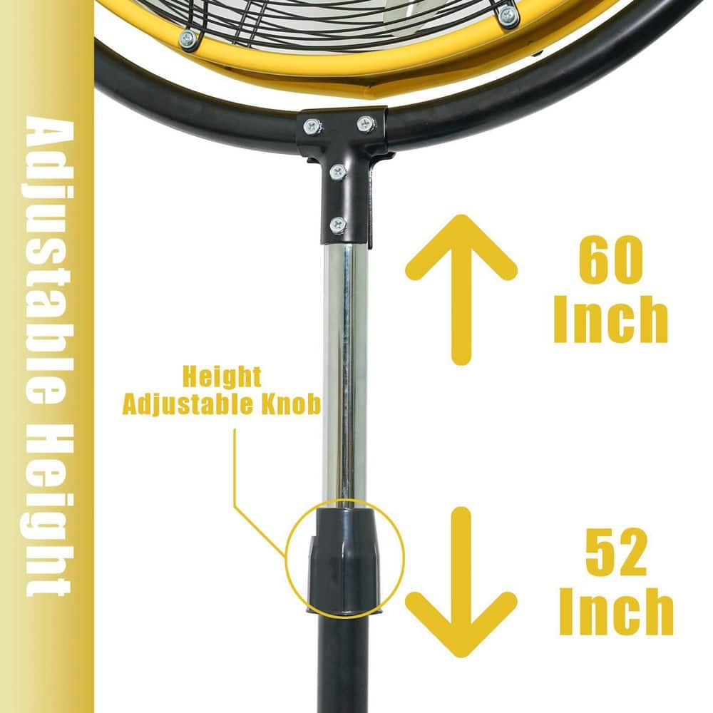 Unbranded 20 in. Industrial Pedestal Fan in Black – 180° Tilt, 3 Speeds, 80° Oscillation, Adjustable Height, for Home/Workshop Use (3)