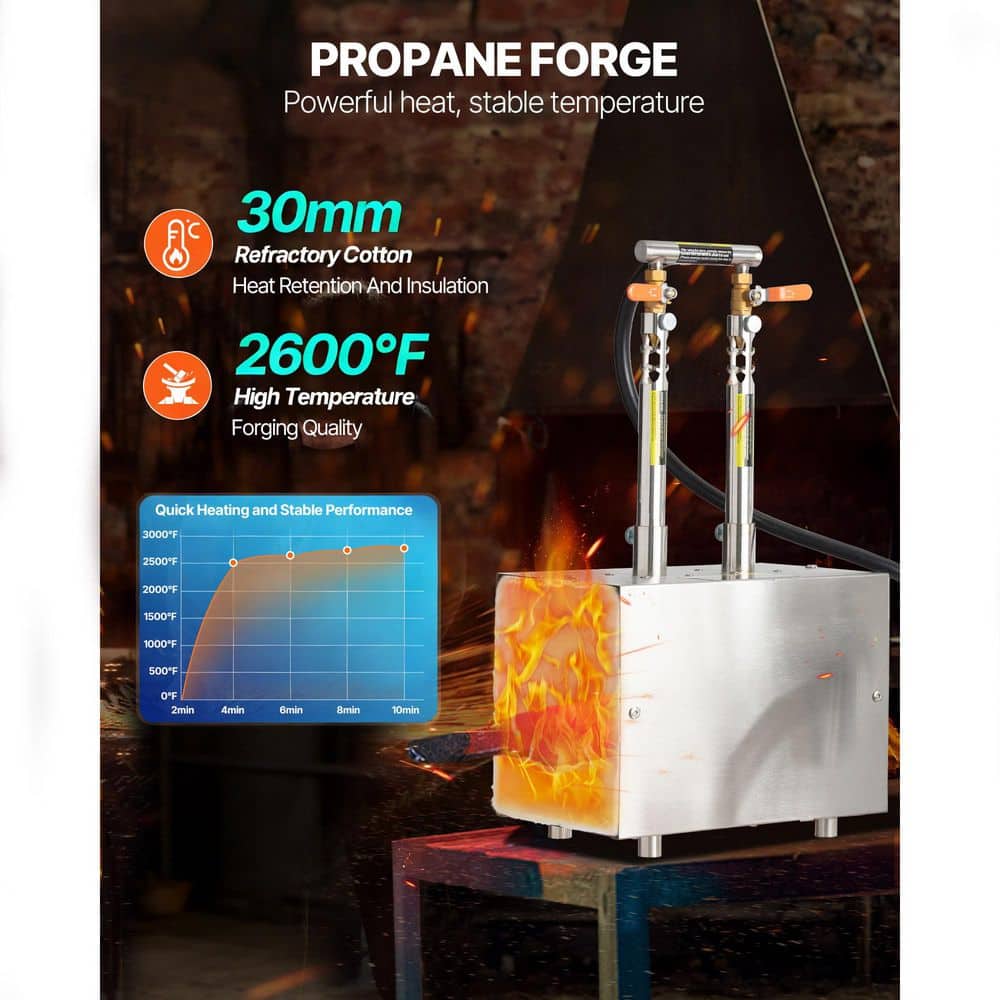 VEVOR Portable Propane Forge, 2 Burners, 2600℉ Tool and Knife Making Blacksmithing Farrier Forge, 0 BTU Furnace (2)