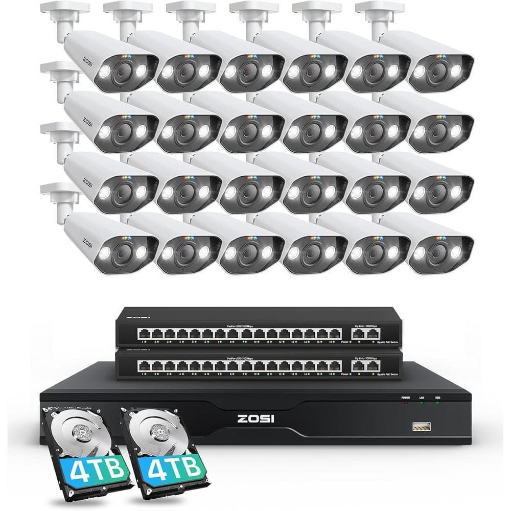 ZOSI 4K UHD 32-Channel 8TB POE NVR Home Security Camera System with 24 Wired 8MP Outdoor Bullet IP Surveillance Cameras (1)