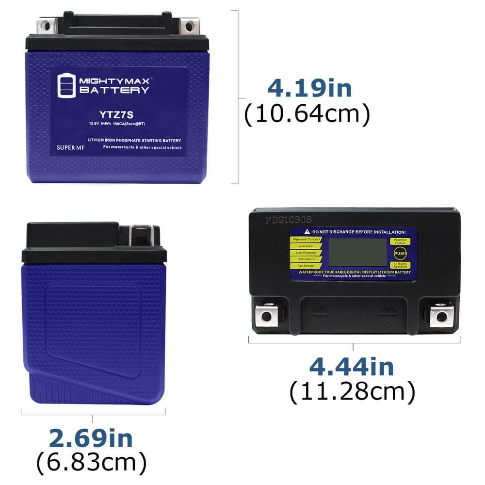 MIGHTY MAX BATTERY YTZ7S Lithium Battery Replacement for Yamaha 450 WR450F 2003-2007 (2)