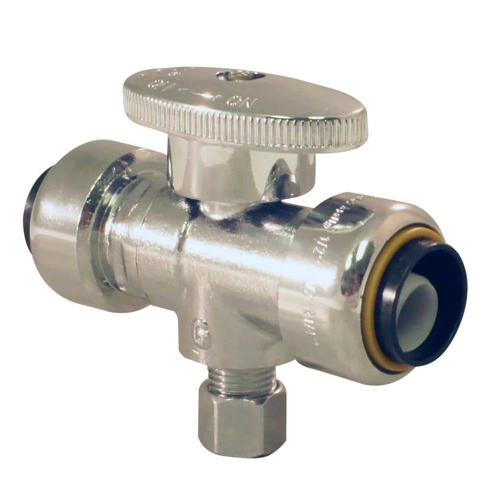 Tectite 1/2 in. Push-To-Connect x 1/2 in. Push-To-Connect x 1/4 Compression Chrome-Plated Brass Compression Stop Tee Valve (3)