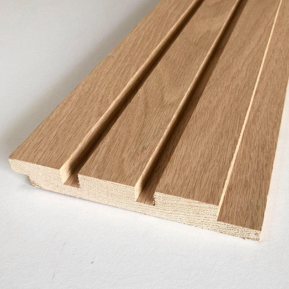 Timeline Sample 7/8 in. 5.00 in. x 5.00 in. Fluted Unfinished Oak Square Slat Wood Wall Panels (Sample 1-Piece) (3)