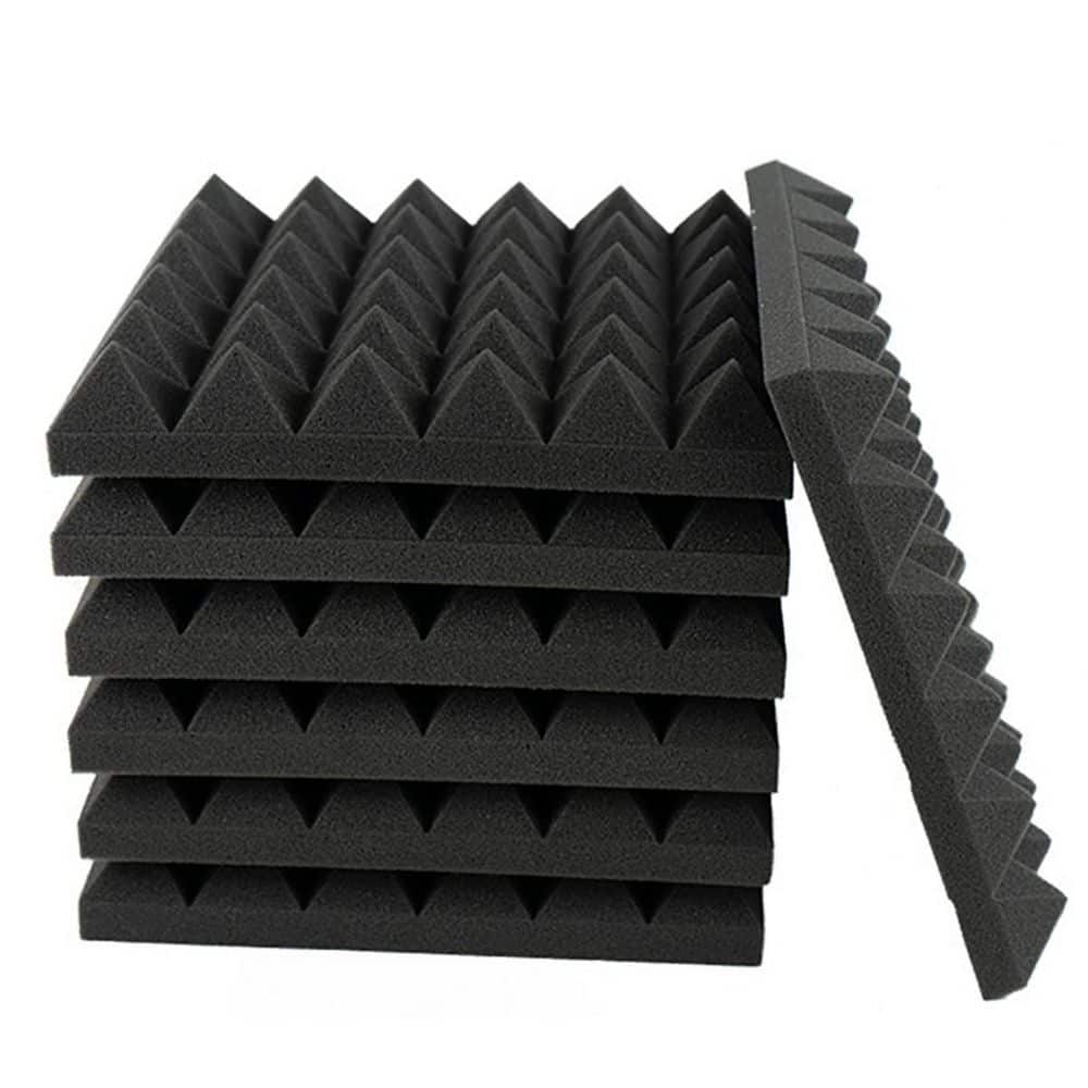 Miscool 12 in. x 12 in. x 3 in. Black Pyramid-Shaped Self-Adhesive Foam Acoustic Panels, 12-Pack (1)