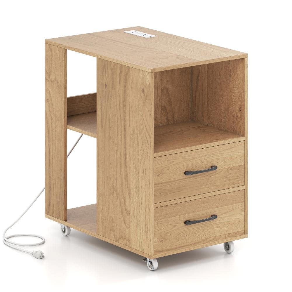 Volenca End Table with Built-In Charging Station, Sofa Side Table on Wheels (1)
