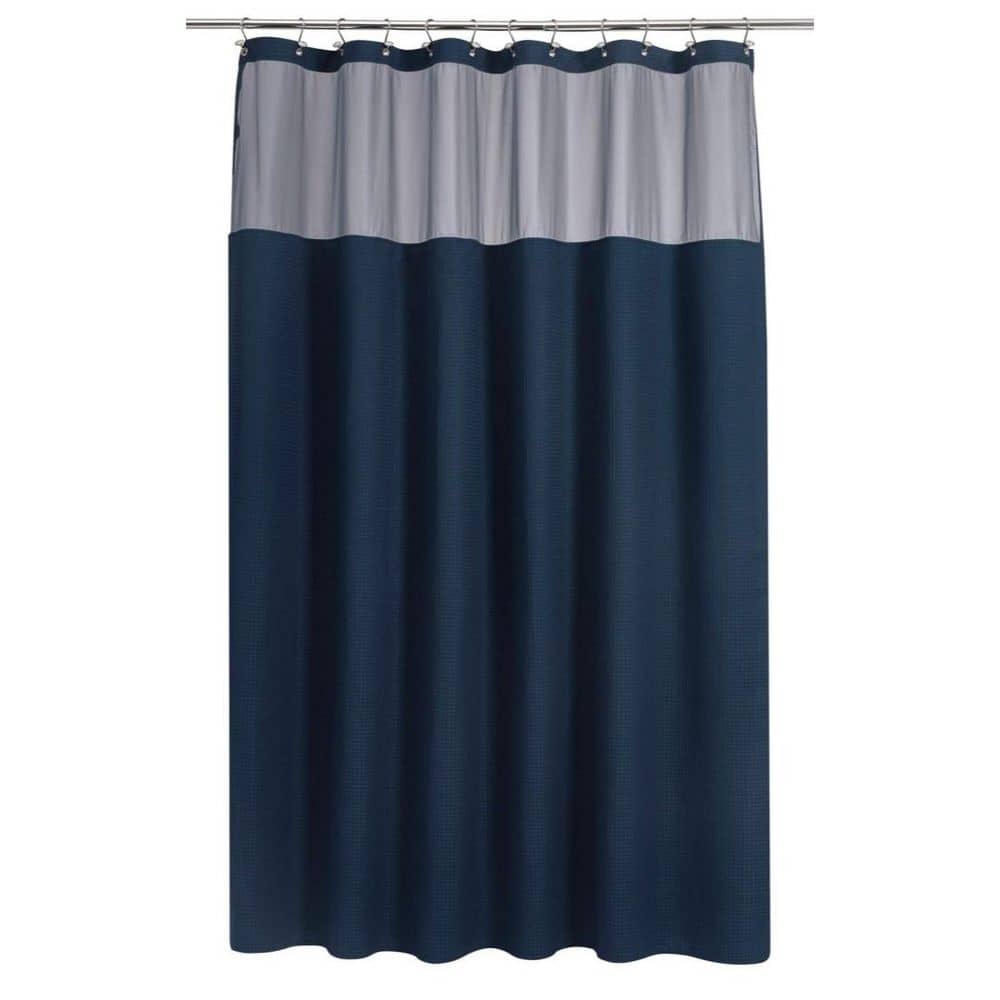 Wudkey 1-Piece Bath Accessory Set in Navy Blue, 71 x 72 in. Waffle Weave Shower Curtain with Snap-in Fabric Liner Set (1)