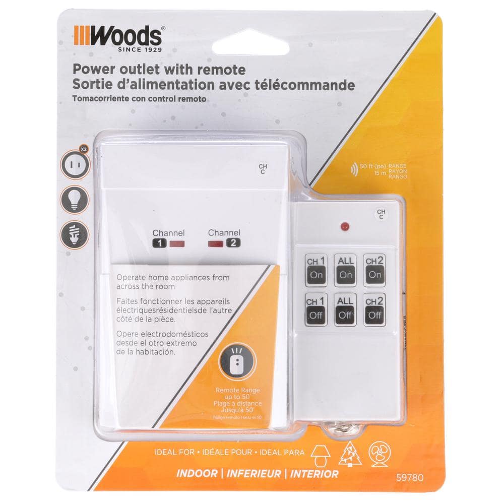 Woods 15-Amp Indoor Plug-In Wireless Remote Dual-Outlet Appliance Control, White (3)