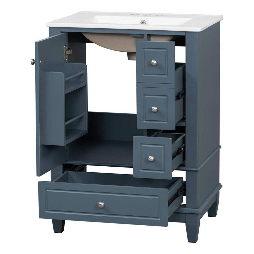 COWLOWN 24 in. W x 18.3 in. D x 34 in. H Bathroom Blue Linen Cabinet (1)