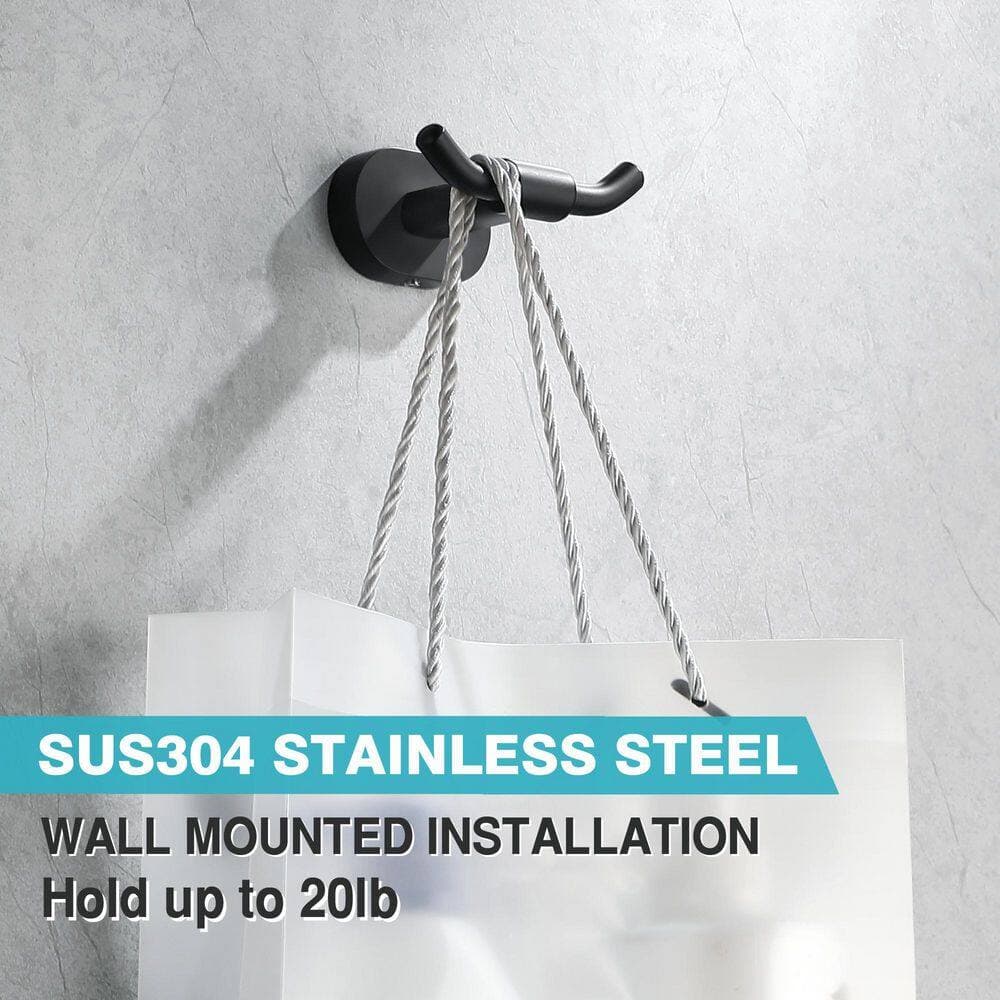 ruiling Wall Mounted J-Hook Double Robe/Towel Hook in Stainless Steel Matte Black 2-Pack (3)