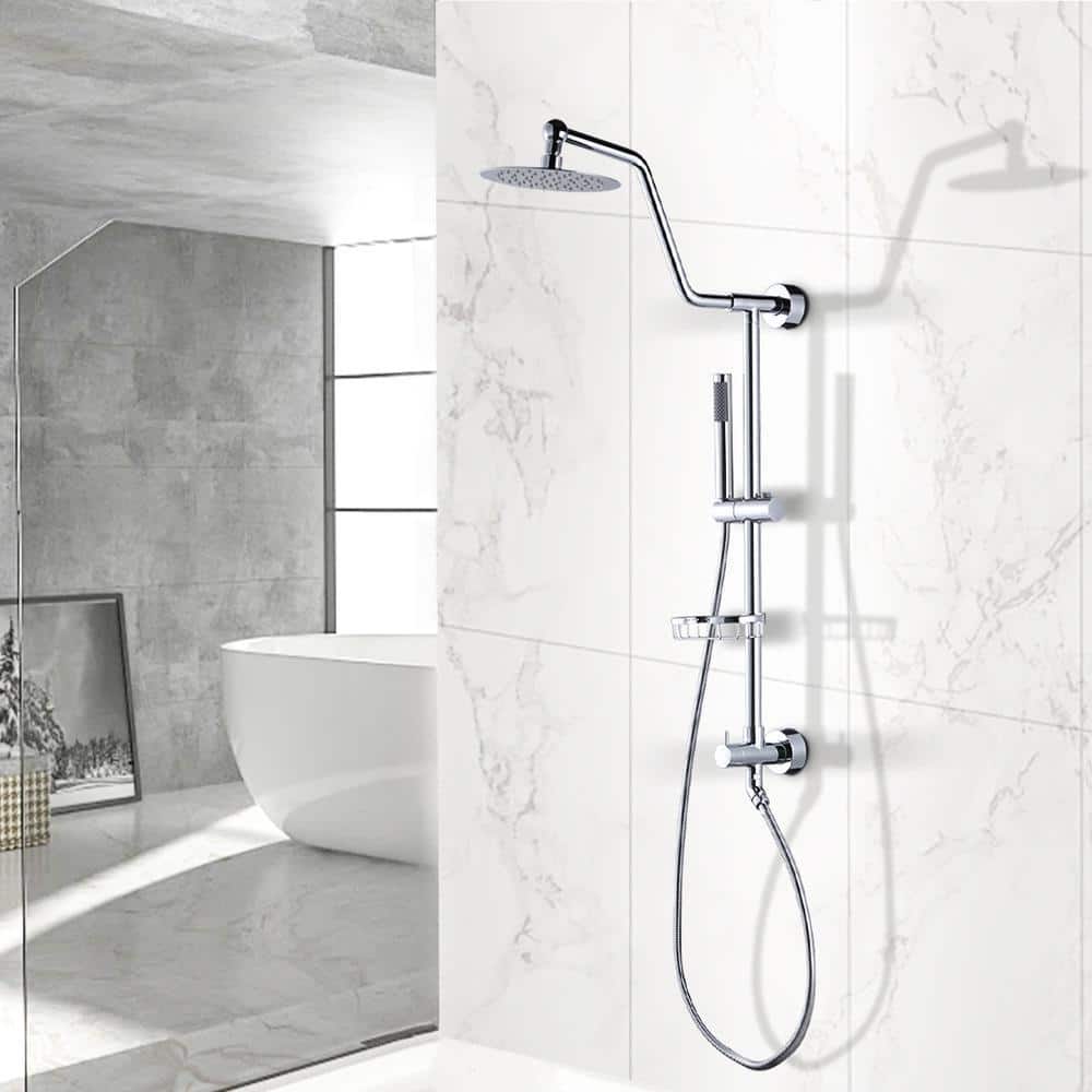 ALEASHA 1-Spray Round Wall Bar Shower Kit with Hand Shower in Polished Chrome (2)