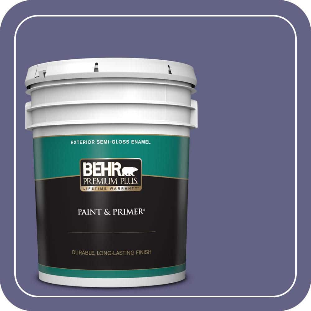 BEHR PREMIUM PLUS 5 gal. #640D-7 Pharaoh Purple Semi-Gloss Enamel Exterior Paint & Primer