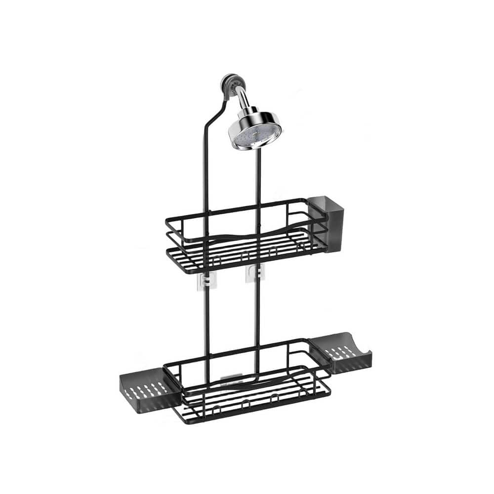 Anqtovp Over Showerhead Mount Rustproof Waterproof Anti-Slip Hanging Shower Caddy with Large Capacity in Black (1)