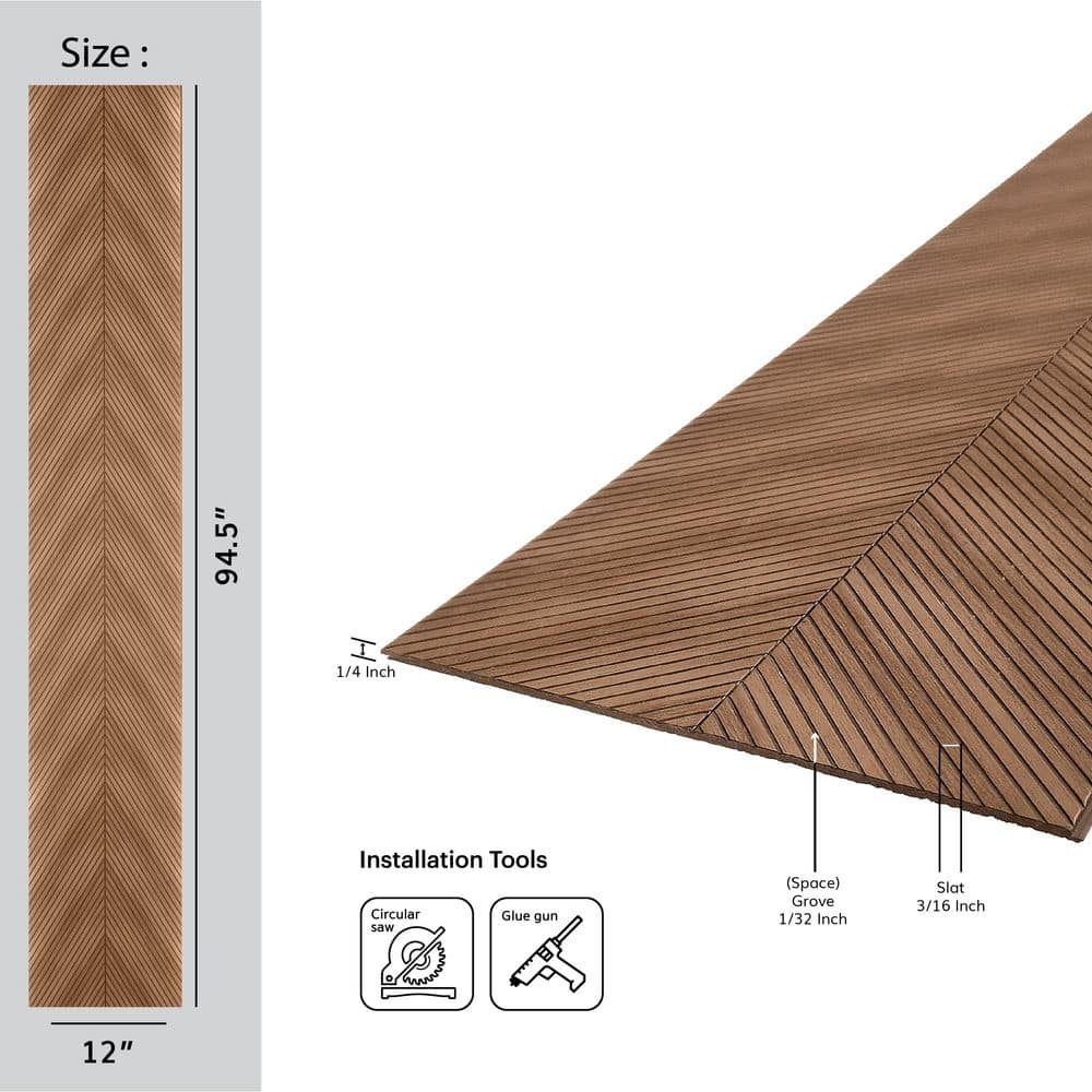 FROM PLAIN TO BEAUTIFUL IN HOURS Fan Leaf 1/4 in. 1 ft. 7.88 ft. Brown Glue-Up Foam Wood Slat Walls /78.8 sq. (4)