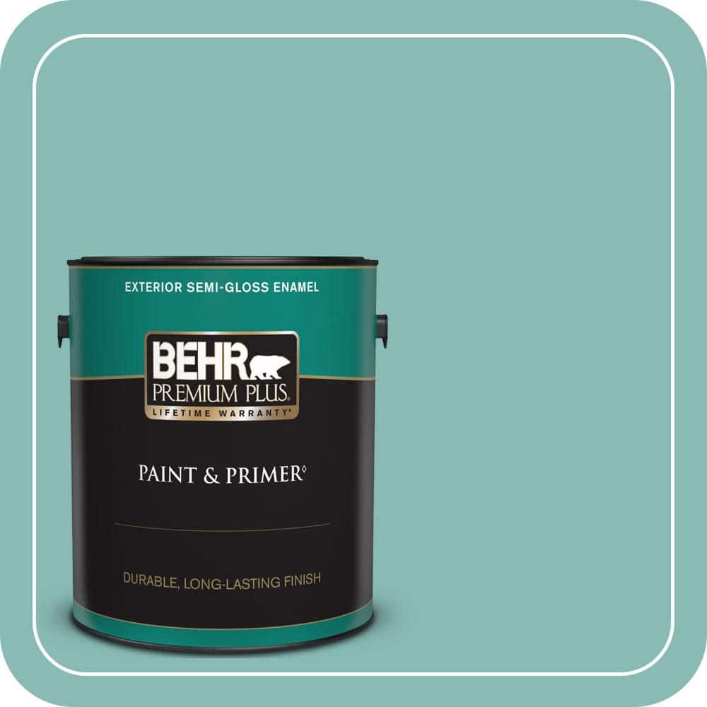BEHR PREMIUM PLUS 1 gal. #T14-1 Ocean Liner Semi-Gloss Enamel Exterior Paint & Primer
