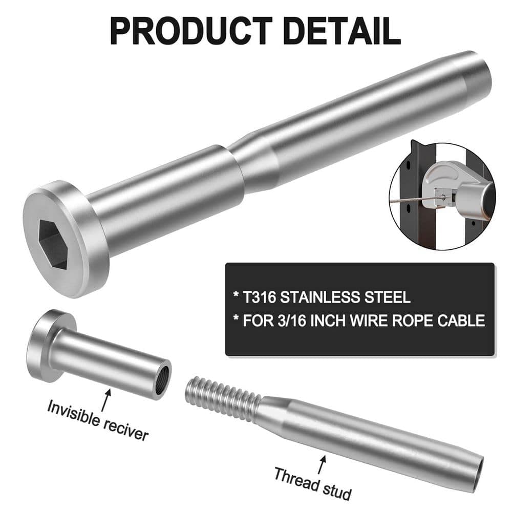 Afoxsos 2.57 in H x .51 in W 50 Pack 3/16 in.  Invisible Cable Railing Kit for 2 in. x2 in.  Wood and Metal Posts (3)