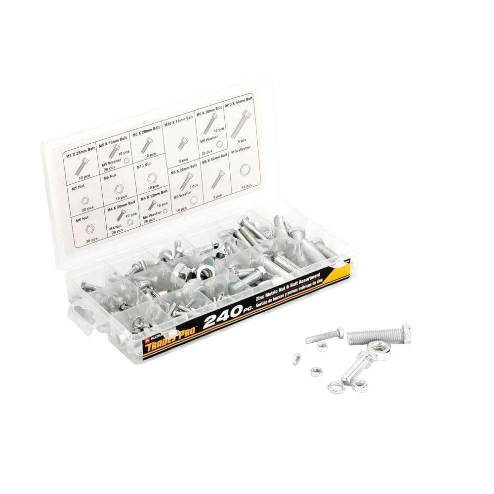 TradesPro 240 Piece Zinc Metric Nut and Bolt Assortment with Storage