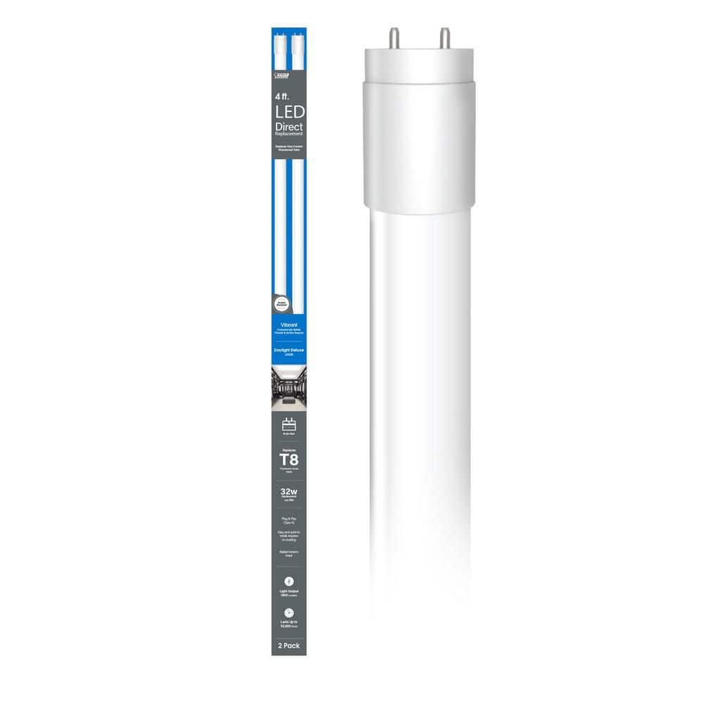 Feit Electric 18-Watt Equivalence 48 in. T8 G13 Type A Plug and Play Linear LED Tube Light Bulb, Daylight Deluxe 6500K (2-Pack) (1)