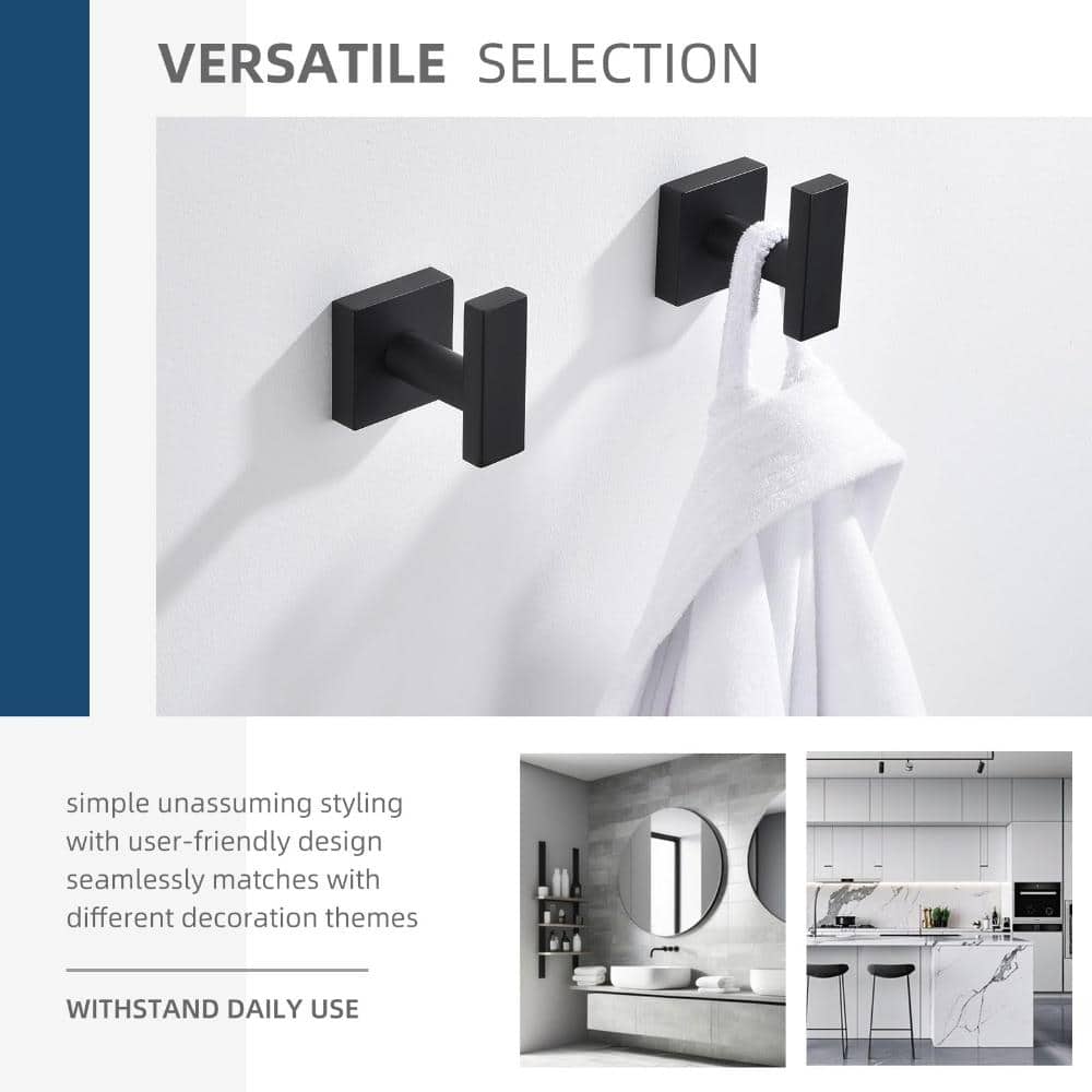 Unbranded Matte Black SUS 304 Stainless Steel Bathroom Towel and Robe Hooks 4 Pack for Wall Mounting, Modern Square (3)