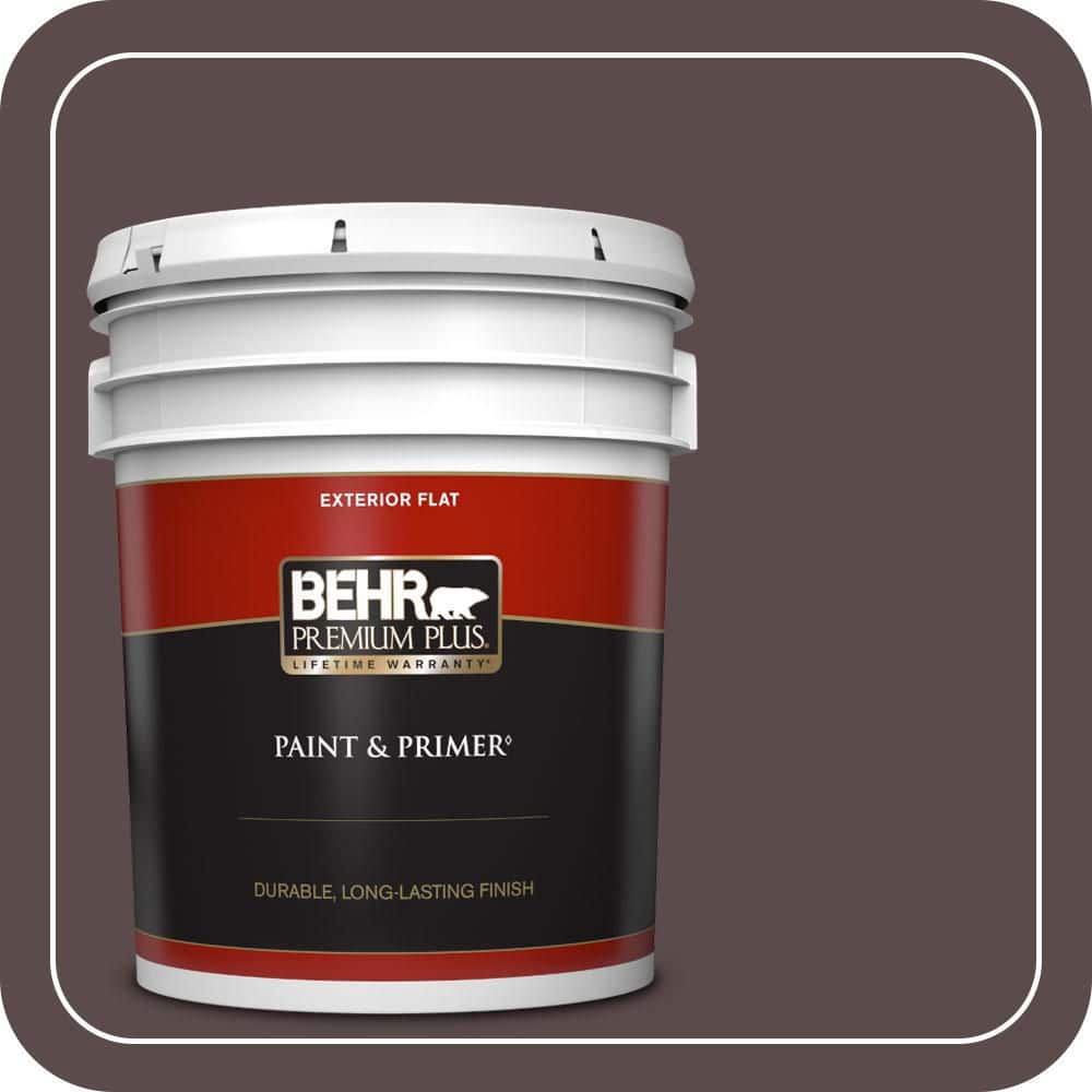 BEHR PREMIUM PLUS 5 gal. #MQ1-43 Piano Brown Flat Exterior Paint & Primer