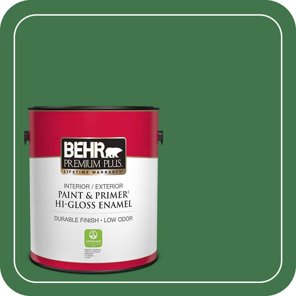 BEHR PREMIUM PLUS 1 gal. #P410-7 Grasslands Hi-Gloss Enamel Interior/Exterior Paint & Primer (1)