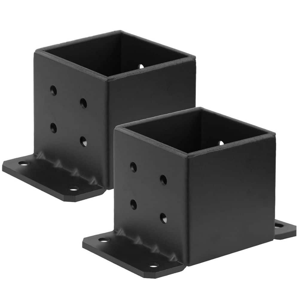 Afoxsos Heavy Duty Steel Black Fence Post Base Anchor for 6 x 6 Nominal Lumber Anti-Corrosion 8 Bolt Mounting (2-Pack) (1)