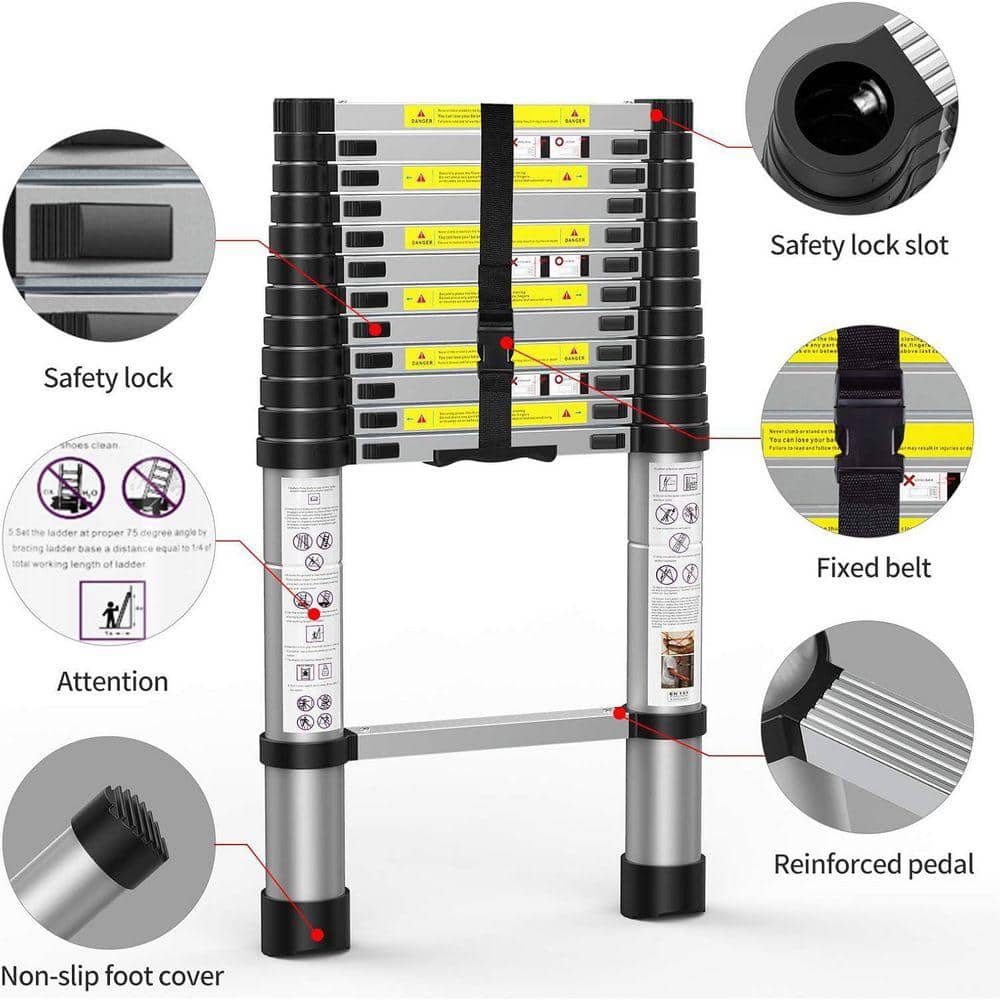 KIWDZFU 12.5ft Aluminum Telescoping Extension Ladder with Carry Bag (3)