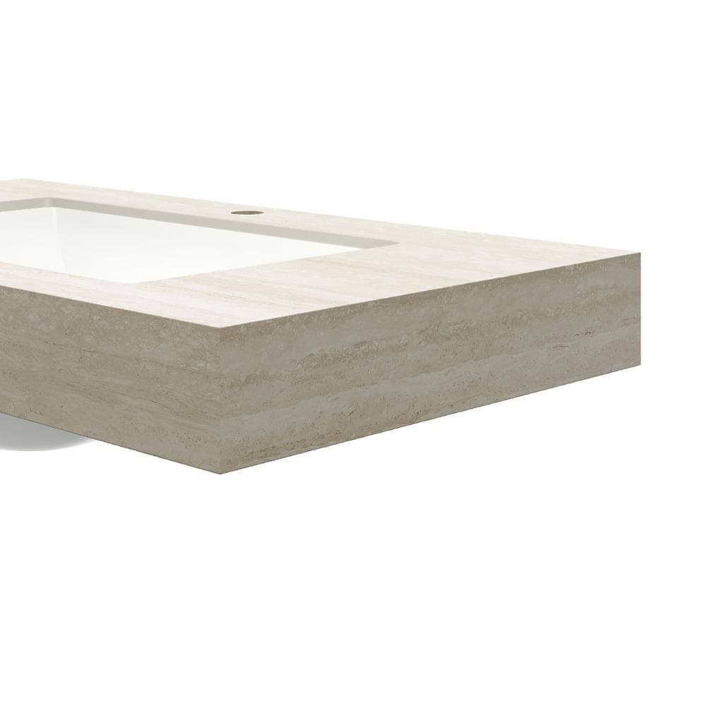 TCYO 36 in. Undermount Rectangular Bathroom Sink in White with Beige Roma Travertine-Pattern Countertop (3)