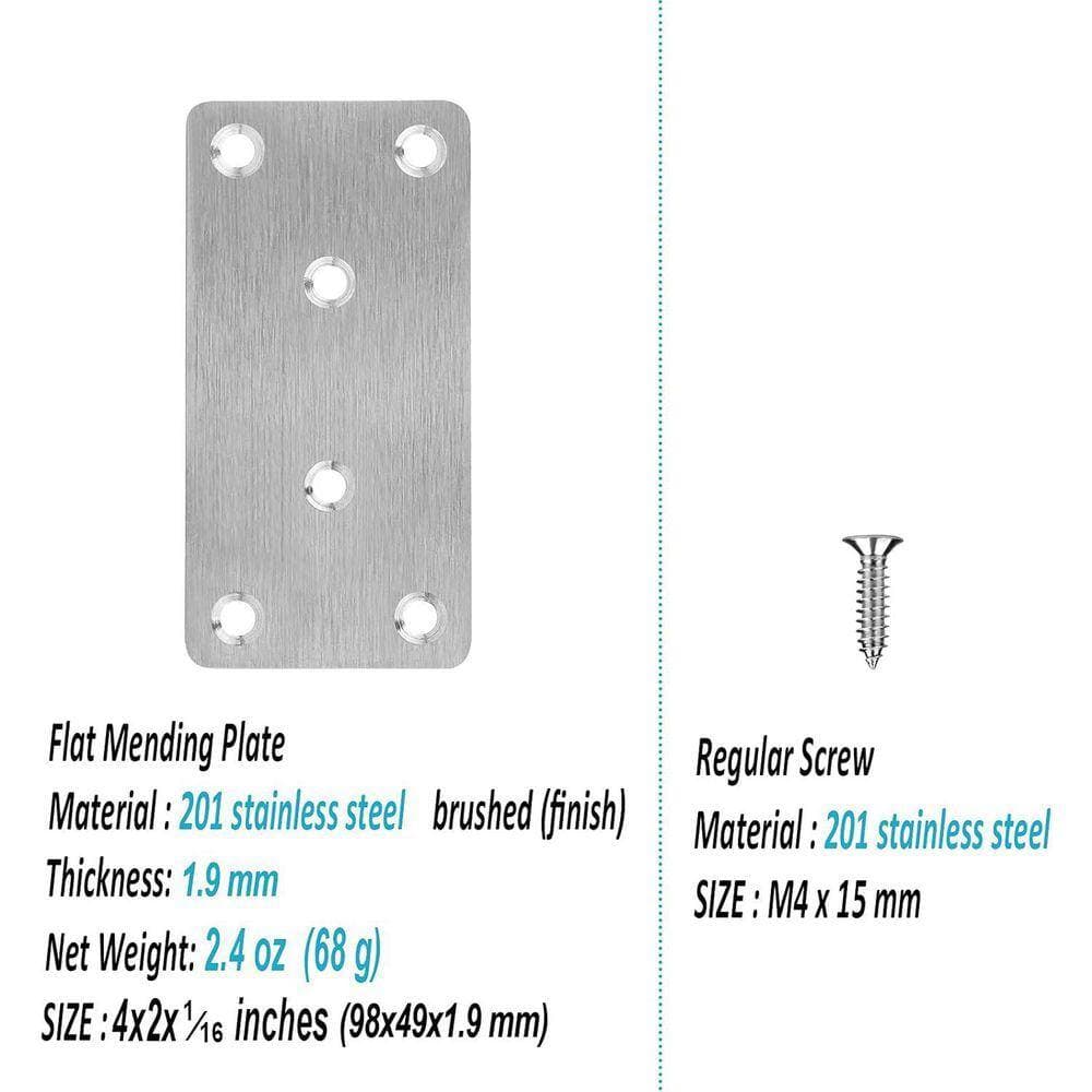 KIWDZFU 3.86 in. x 2 in. Stainless Steel Straight Brace Flat Mending Plate, 1.9 mm Thickness Fixing Bracket Connector, 10-Pack (2)