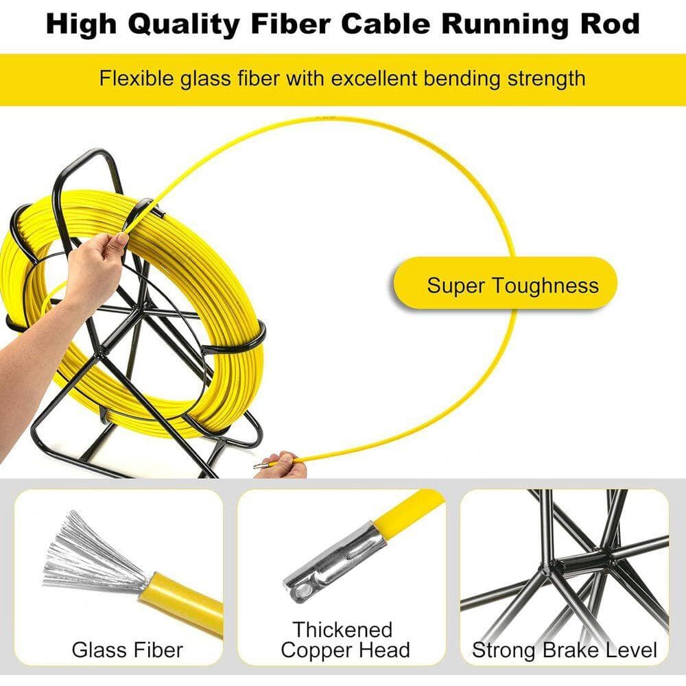 Lukyamzn 656 ft. Fiberglass Duct Rodder Fish Tape Pulling Tool with Steel Reel Stand (3)