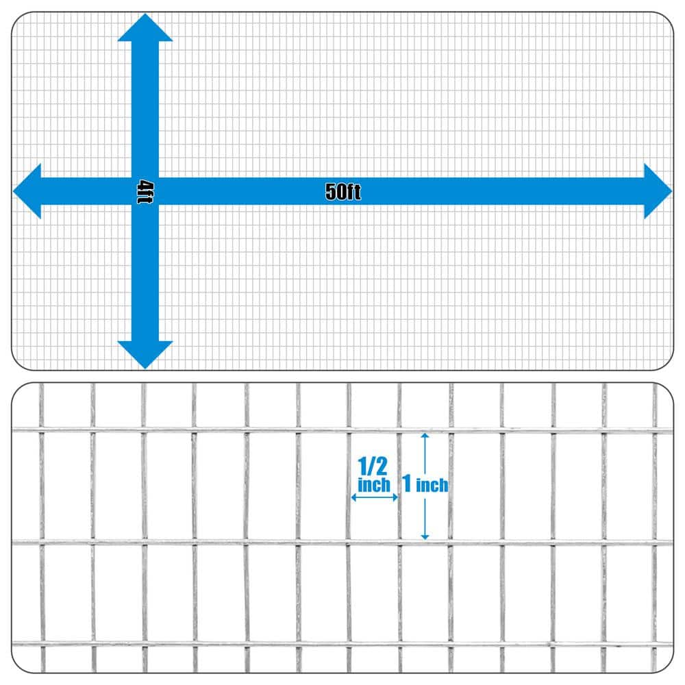 Fencer Wire 4 ft. x 50 ft. 16-Gauge Welded Wire Fence, Mesh Size 1/2 in. x 1 in., Multiple Use Galvanized Welded Wire Roll (3)