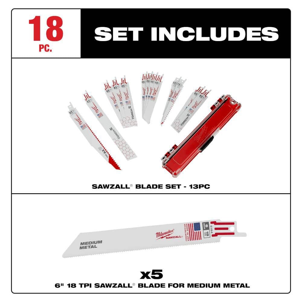 Milwaukee SAWZALL Demo Nail-Embedded Wood & Metal Cutting BiMetal Recip Saw Blade Set (13 PC) w/ 5 additional Metal Cutting Blades (2)