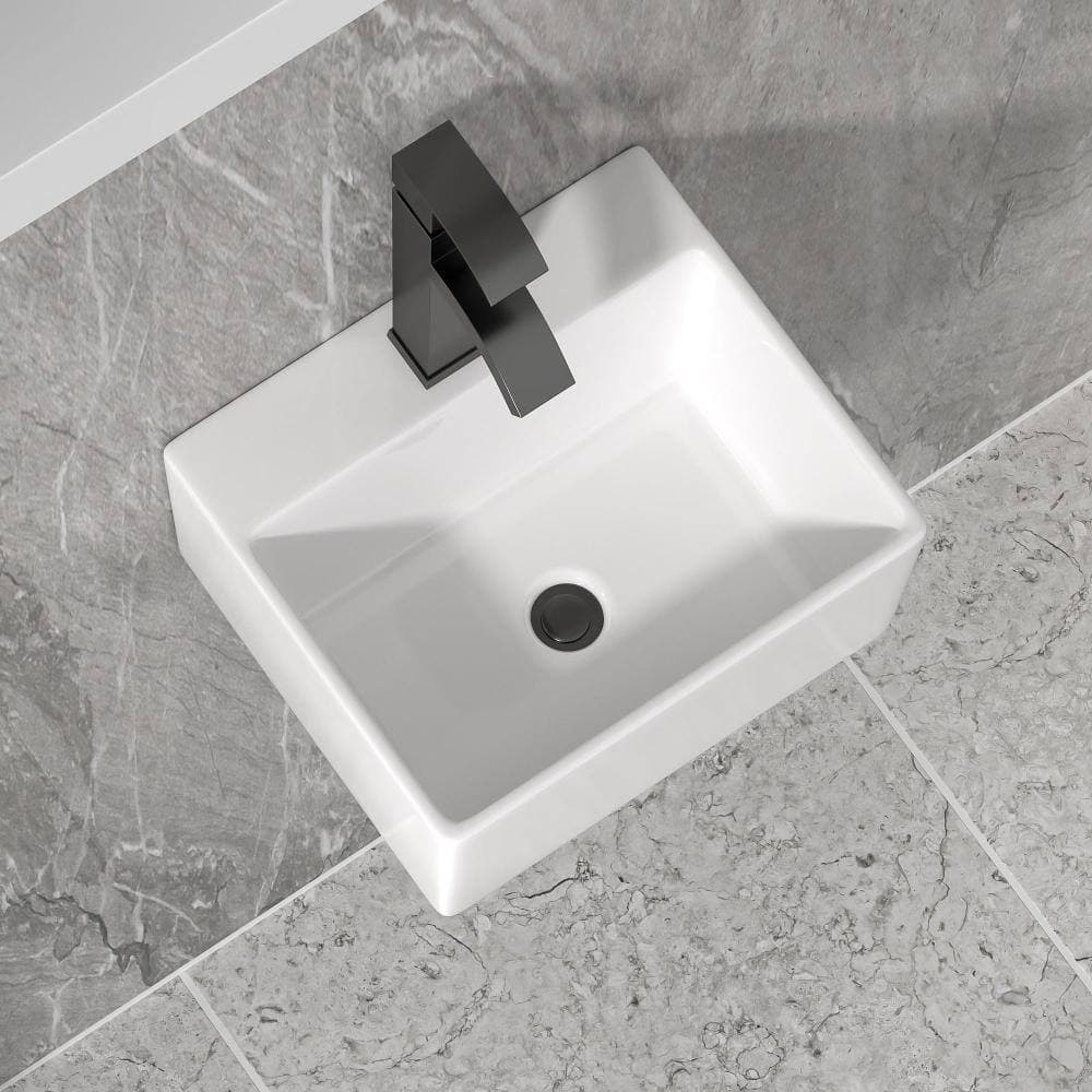 Fulorni 13 in. x 11 in. White Wall-Mounted Ceramic Porcelain Floating Bathroom Vessel Sink, Vanity Sink Basin Rectangular (3)