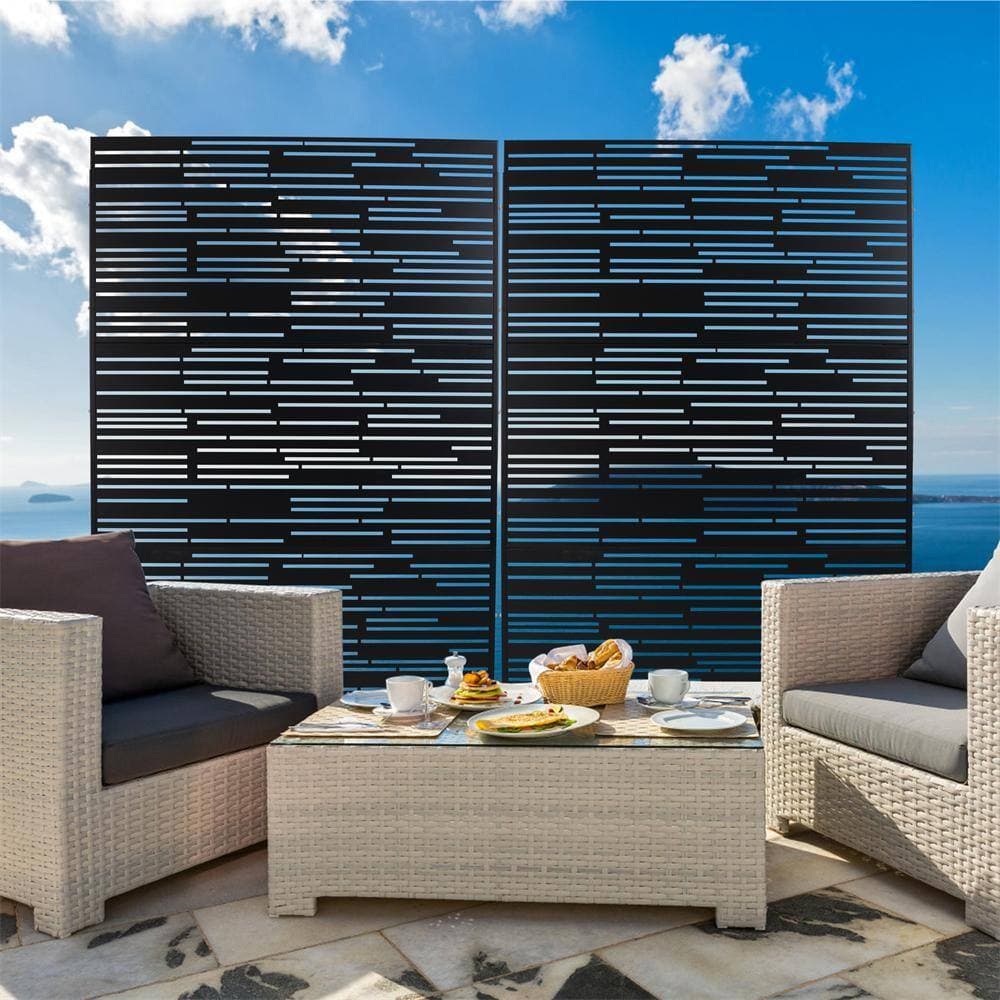 Kahomvis 6.3 ft. x 4 ft. Black Outdoor Steel Decorative Privacy Screen, Indoor Metal Privacy Fence Panel (3)