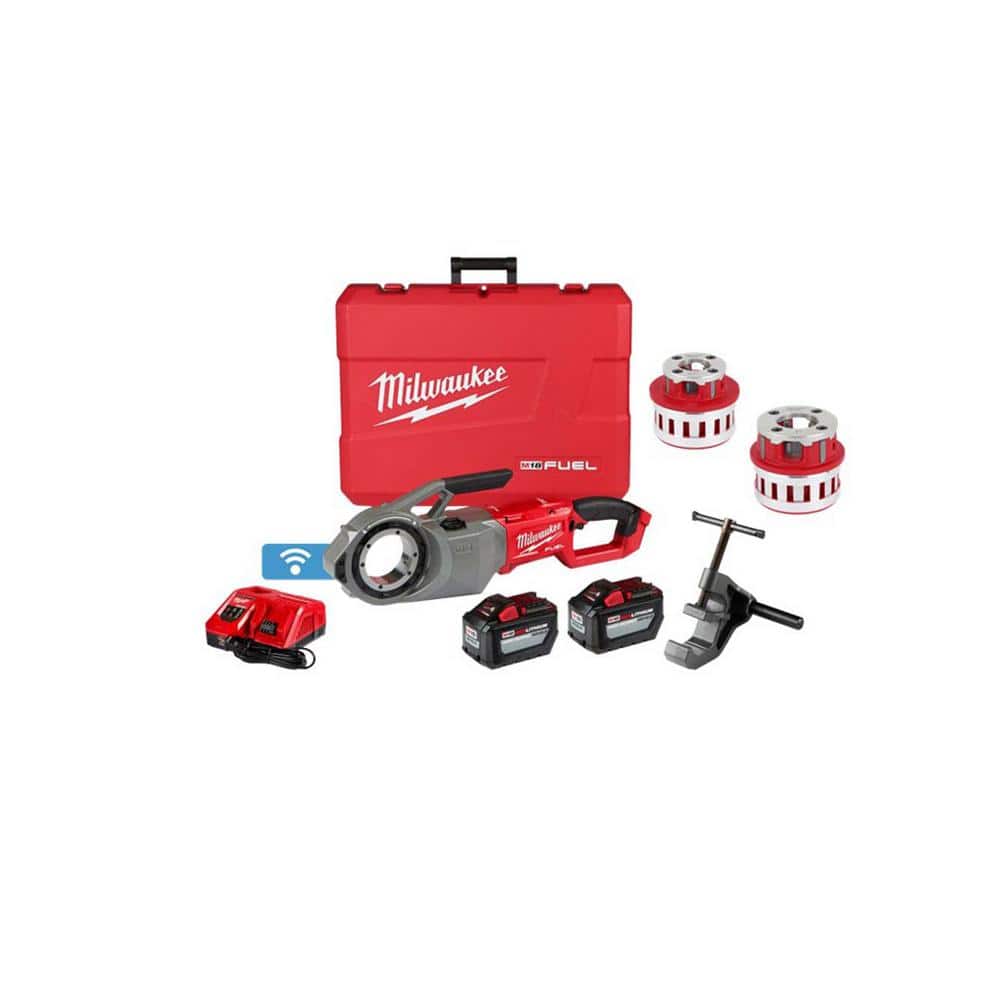 Milwaukee M18 Fuel One-Key Cordless Brushless Pipe Threader Kit w/(2) 12.0Ah Batteries, 3/4 in & 1 in Alloy NPT Aluminum Die Head (1)