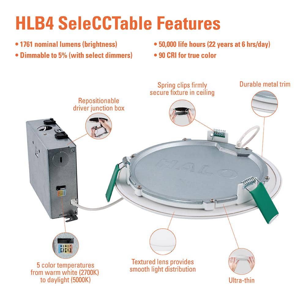HALO HLB 8 in. Adjustable CCT Canless IC Rated Dimmable Indoor, Outdoor Integrated LED Recessed Light Kit (4)