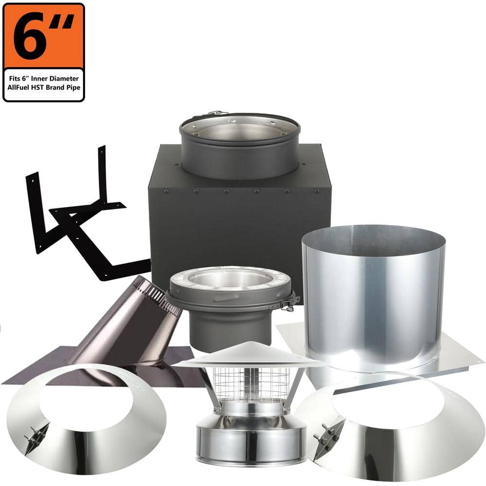 ALLFUEL HST AllFuel 6 in. x 24 in. Double Wall Chimney Pipe Through The Attic Starter Kit for 1/12 to 6/12 Sloped Roof (1)
