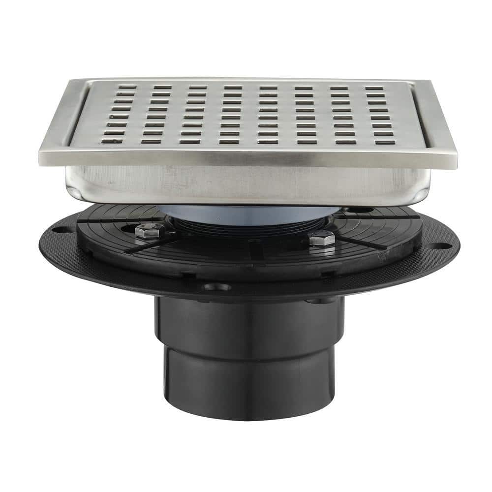 Flynama 6 in. x 6 in. Stainless Steel Square Shower Drain with Square Pattern Drain Cover in Brushed Nickel (1)